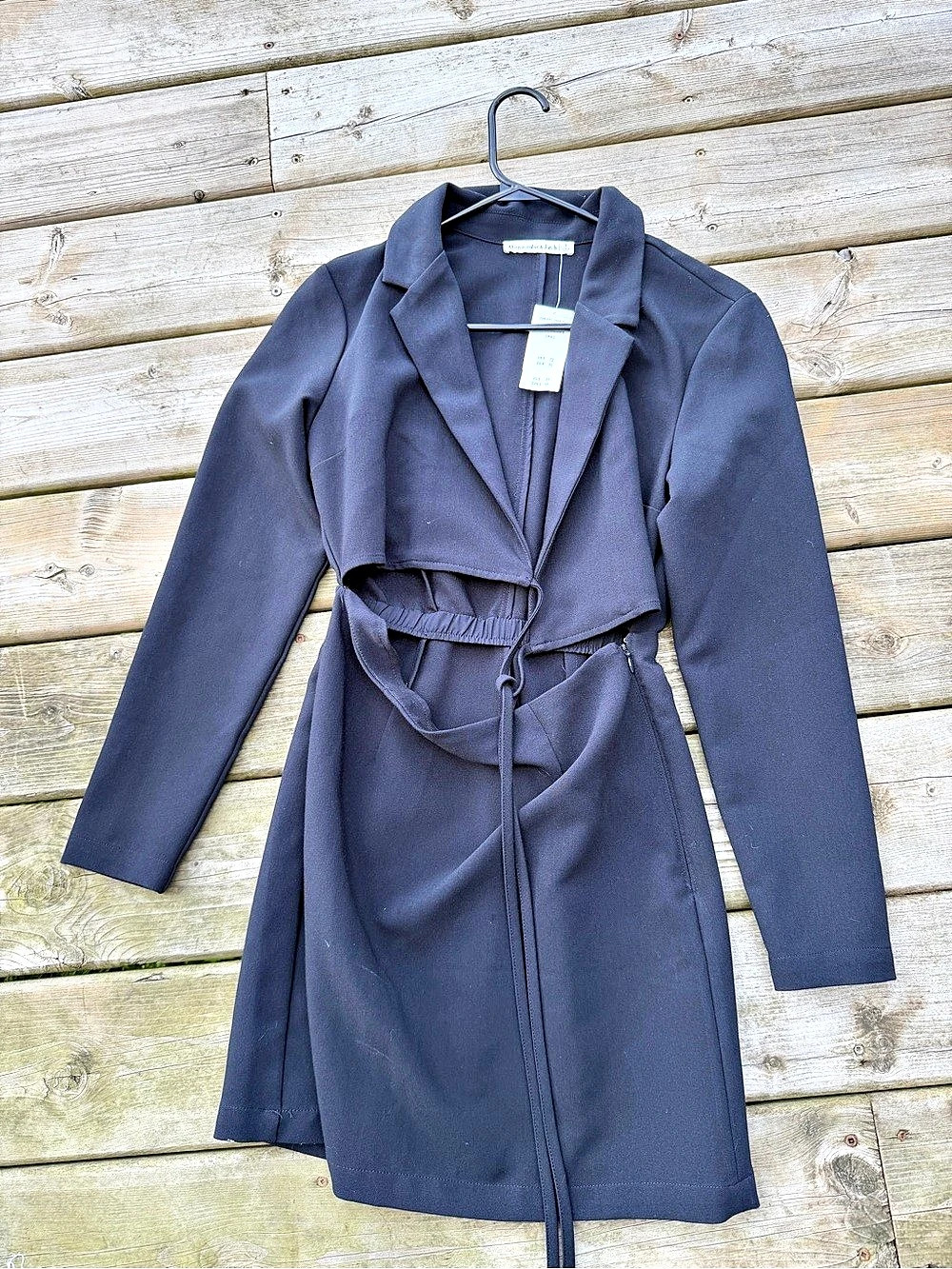 Abercrombie & Fitch Black Cut Out Wrap Dress Size S Long Sleeve Tie Waist